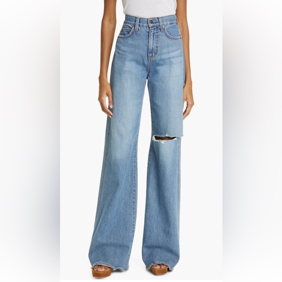 Veronica Beard Taylor Ripped High Waist Wide Leg Jeans Enough Said 26 - Picture 2 of 15